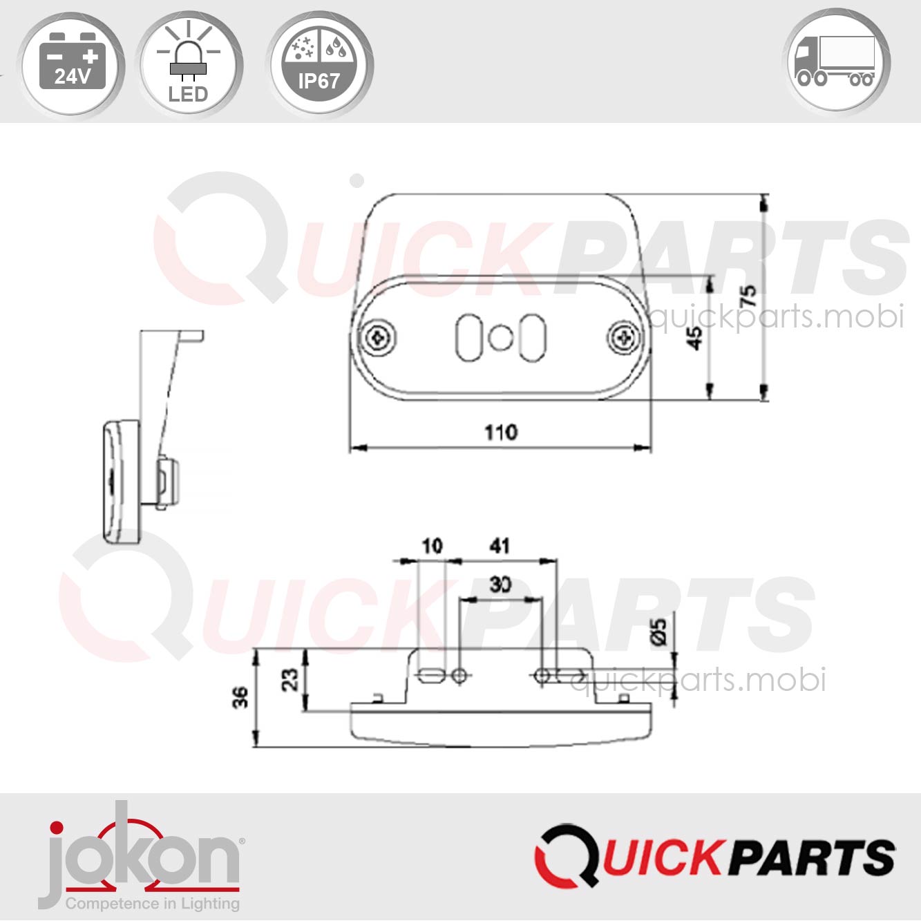 Feu LED de position latéral orange | 24V | Jokon E2-0062 SAE – Image 2