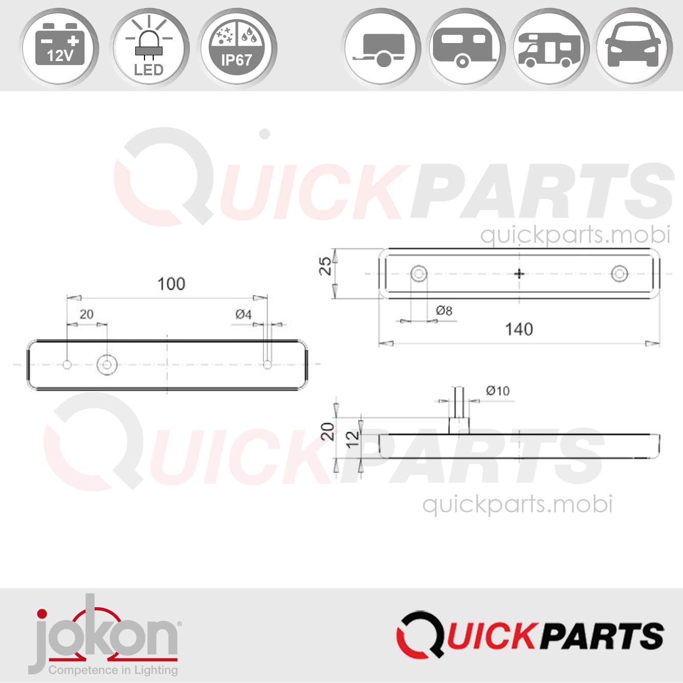 Feu LED de position latéral orange | 12V | Jokon E1-2995 – Image 2