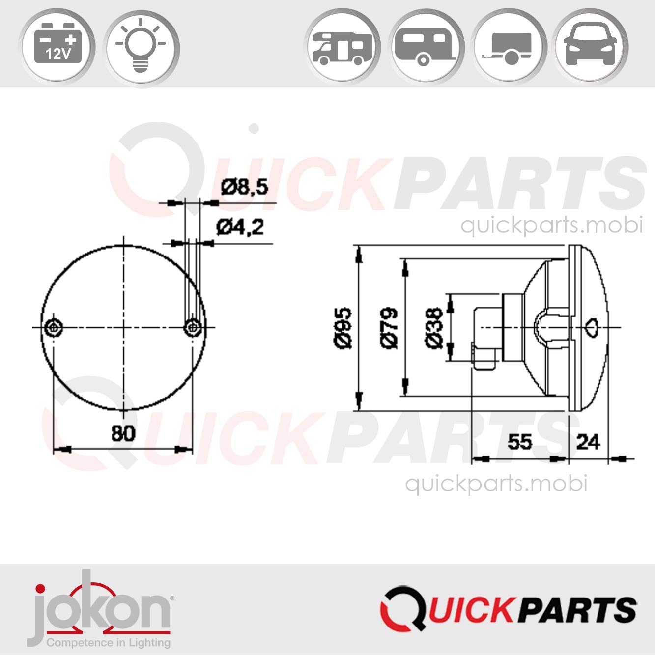 Luz de dirección / Cat.2a | 12V | Jokon 13.1019.500, E1-1547 - Imagen 2
