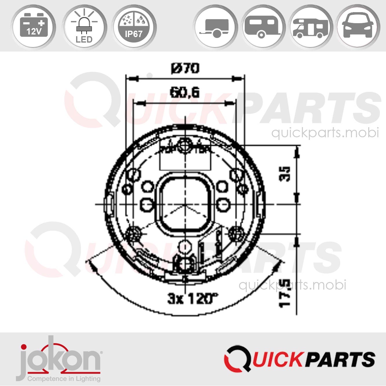 Feu LED Antibrouillard | 12V | Jokon 13.3040.000, E13-34809, SN 780/12V – Image 2