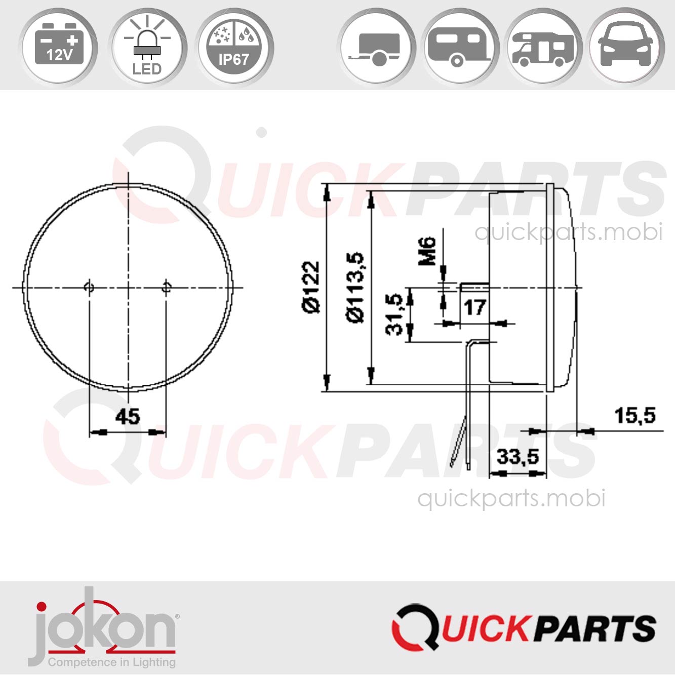 Feu antibrouillard et de recul | 12V | Jokon E2-06046 – Image 2