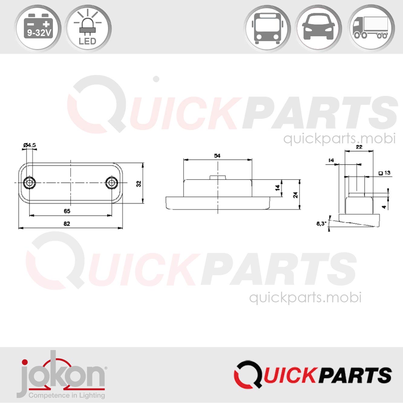 Eclairage de plaque d'immatriculation LED, à incruster | 9-32V | Jokon 13.4015.000 | E2-06020 EMV / EMC – Image 2