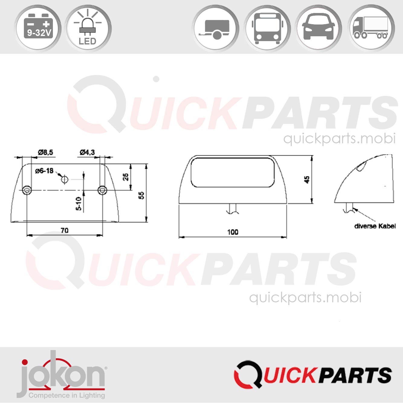 Led-Kentekenplaatverlichting | 9-32V | Jokon 13.4016.000, E13-12343 - Afbeelding 2