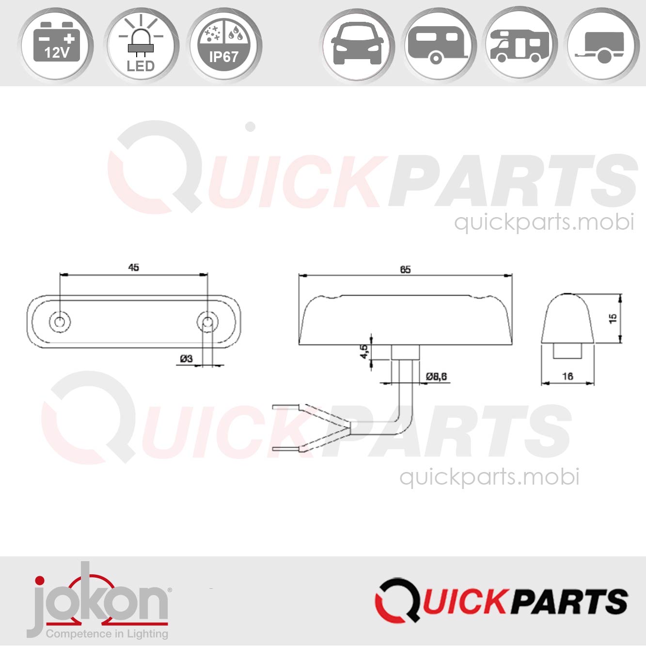 Luz de ancho LED | 12 V | Jokon 13.5021.000 | E2-0205018