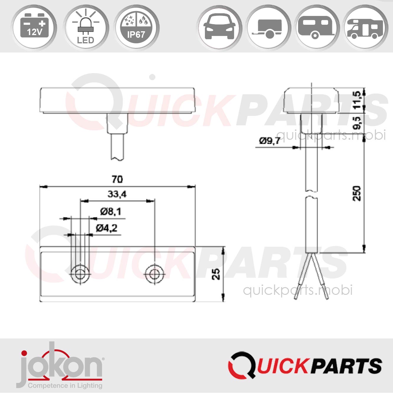 Feu LED de position avant blanc 12V. – Image 2