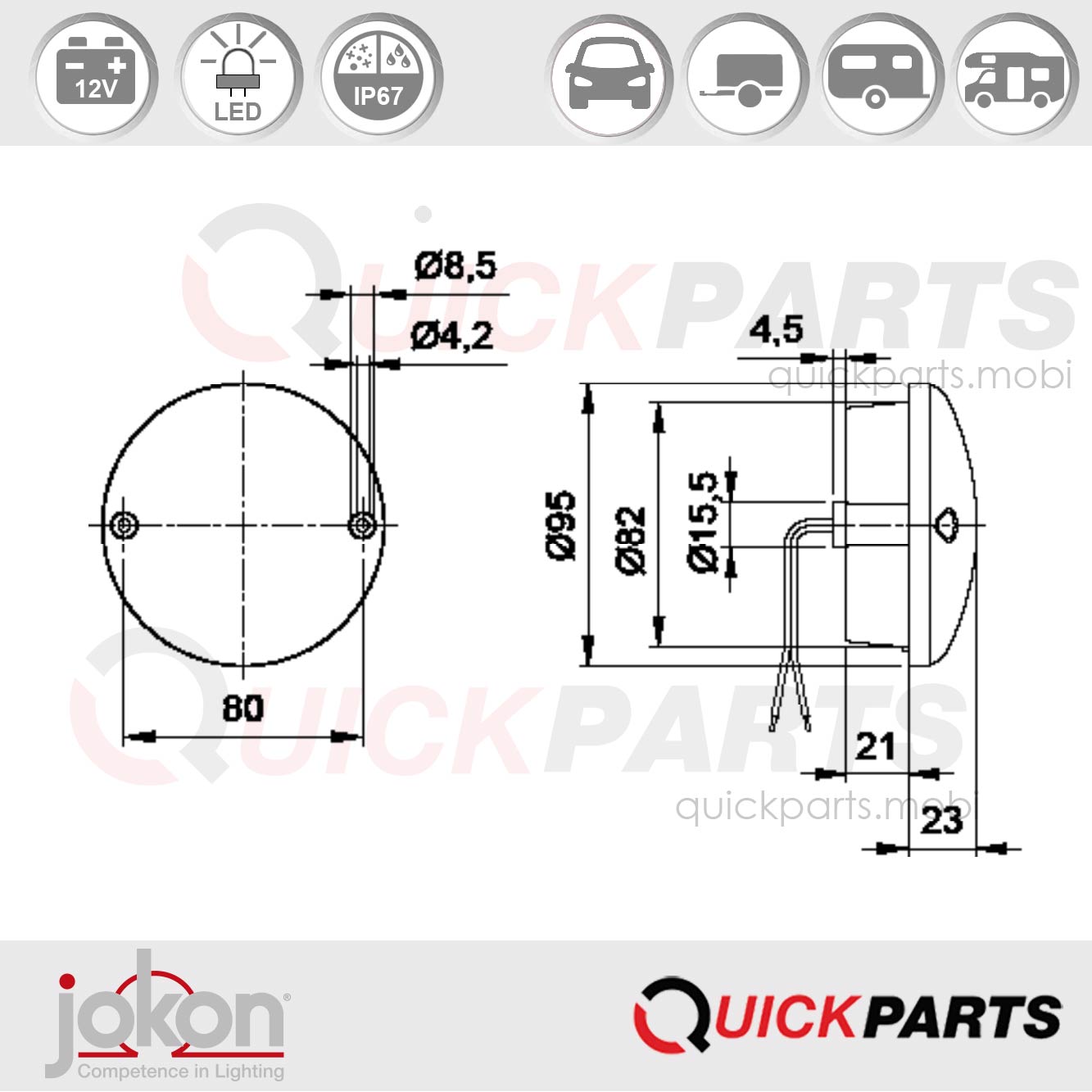 Feu de recul LED | 12V | Jokon E2-0004035 – Image 2