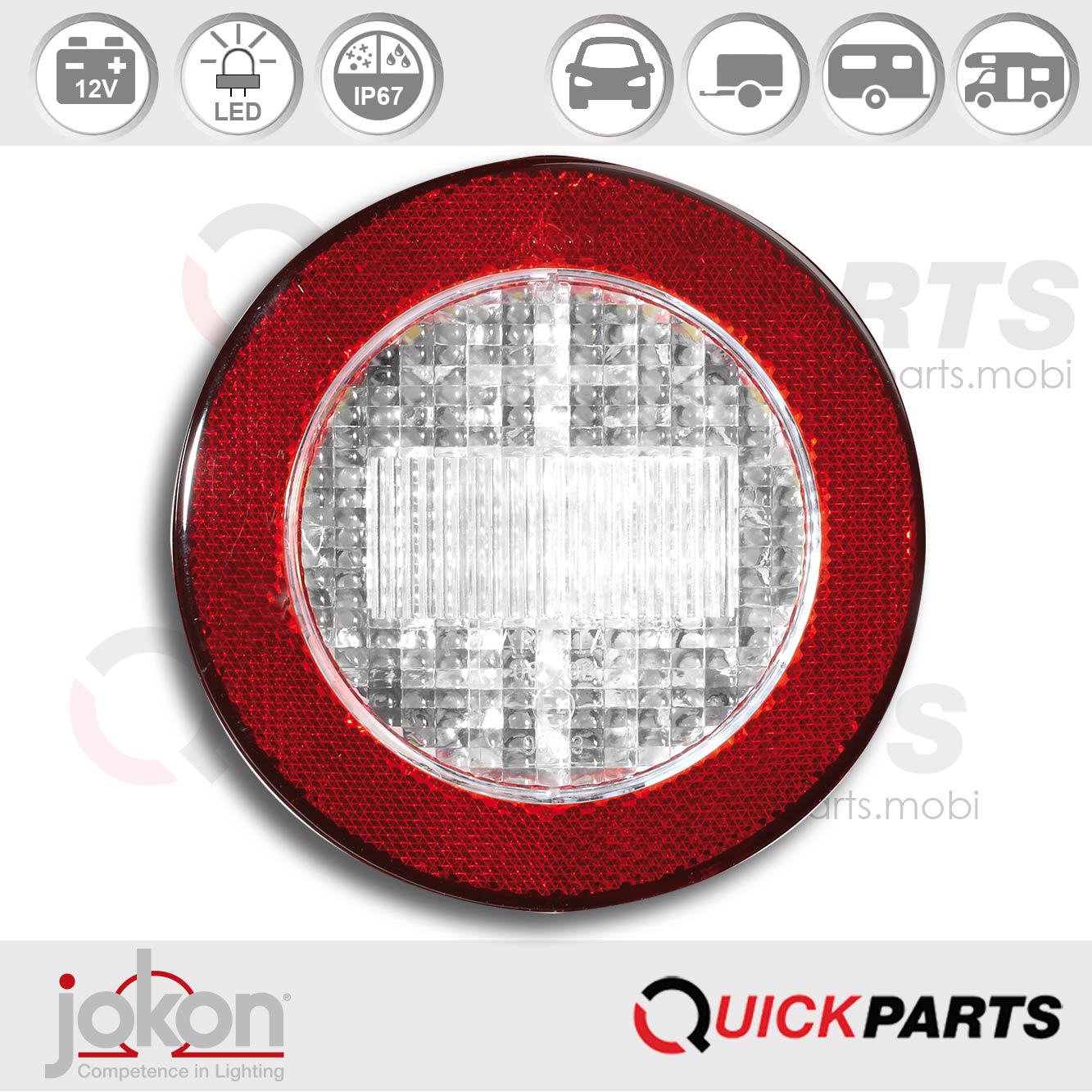 Feu de recul LED et catadioptre | 12V | Jokon E2-06013