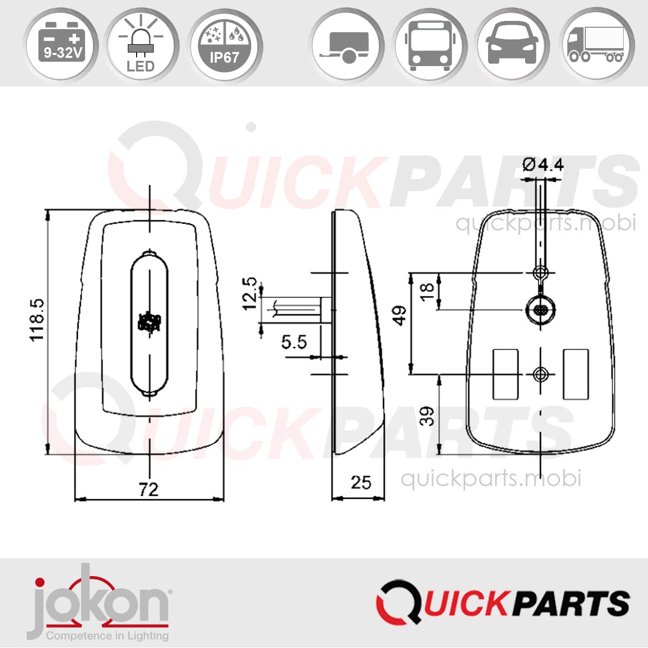 LED Rückfahrleuchte | 9-32V | Jokon 13.6034.000, E13-13164 – Bild 4