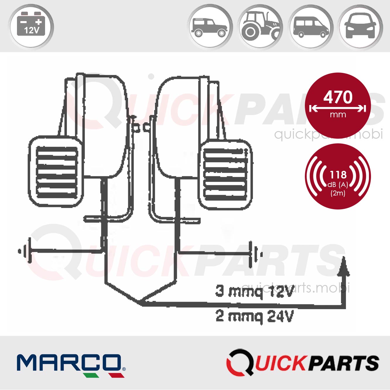 Avertisseur, klaxon en inox électromagéntique | 12v | 118Db – Image 4