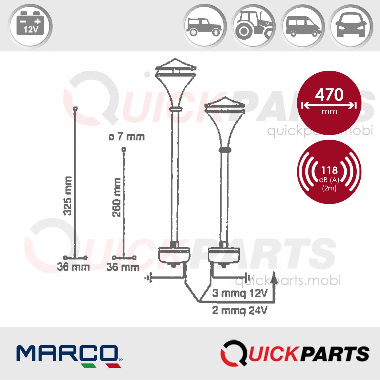 Avertisseur, klaxon en inox électromagéntique | 12v | 118Db – Image 5