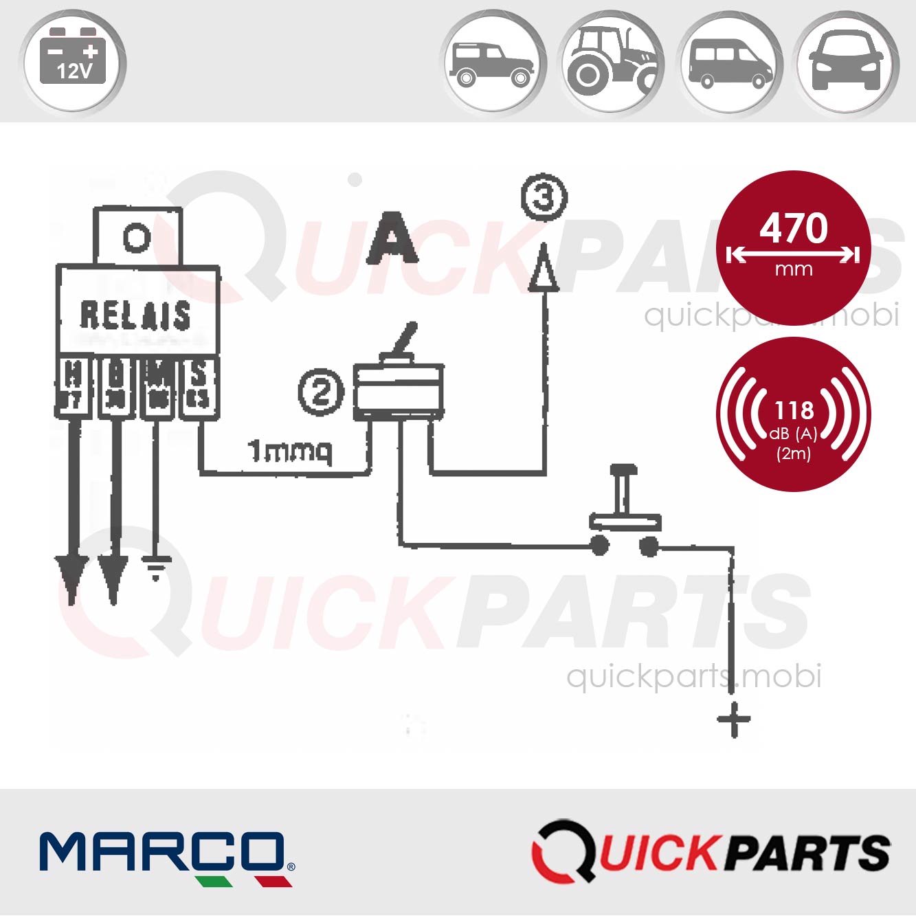Avertisseur, klaxon en inox électromagéntique | 12v | 118Db – Image 6