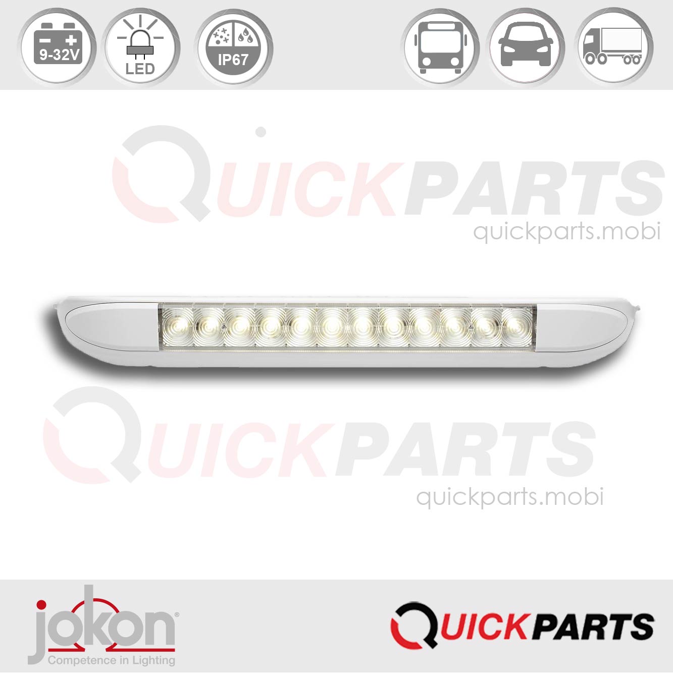 14.1008.000.quickparts|14.1008.000.tamaño|Toldo Led / luz de pre-campo con 12 LED‘ de alta potencia color blanco | 9-32V | Jokon EMV / EMC|En la gama JOKON