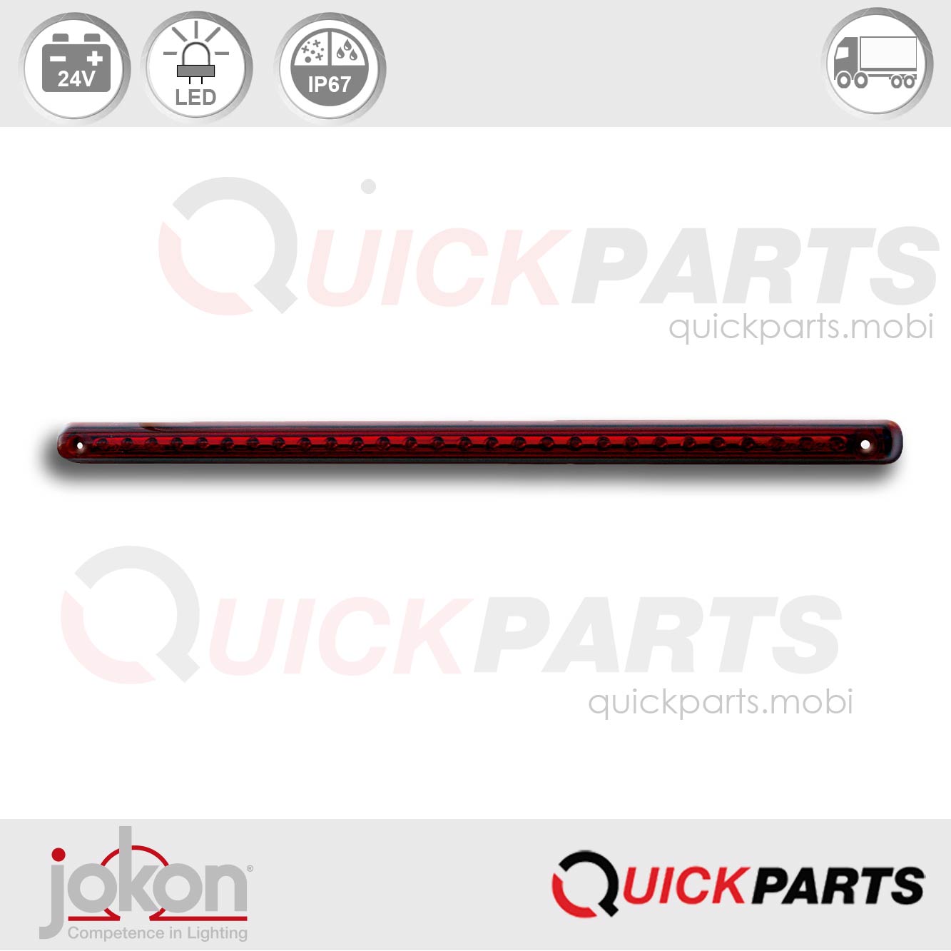 Luz de freno LED | 24 V | Jokon E2-0204024 | Jokon 15.0024.602En la gama JOKON encontrará iluminación de alta calidad para cada tipo de aplicación, que mejora y realza el diseño individual de su vehículo.