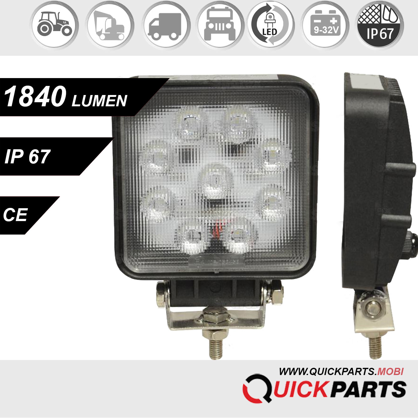 Phare de travail à LED | 9 x 3 LEDs | 1840 Lumen – Image 4