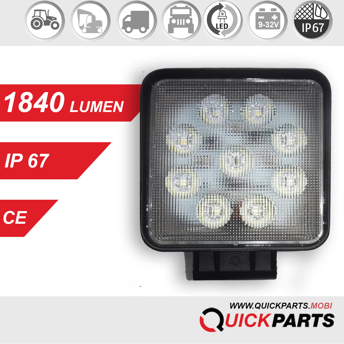 Phare de travail à LED | 9 x 3 LEDs | 1840 Lumen – Image 13