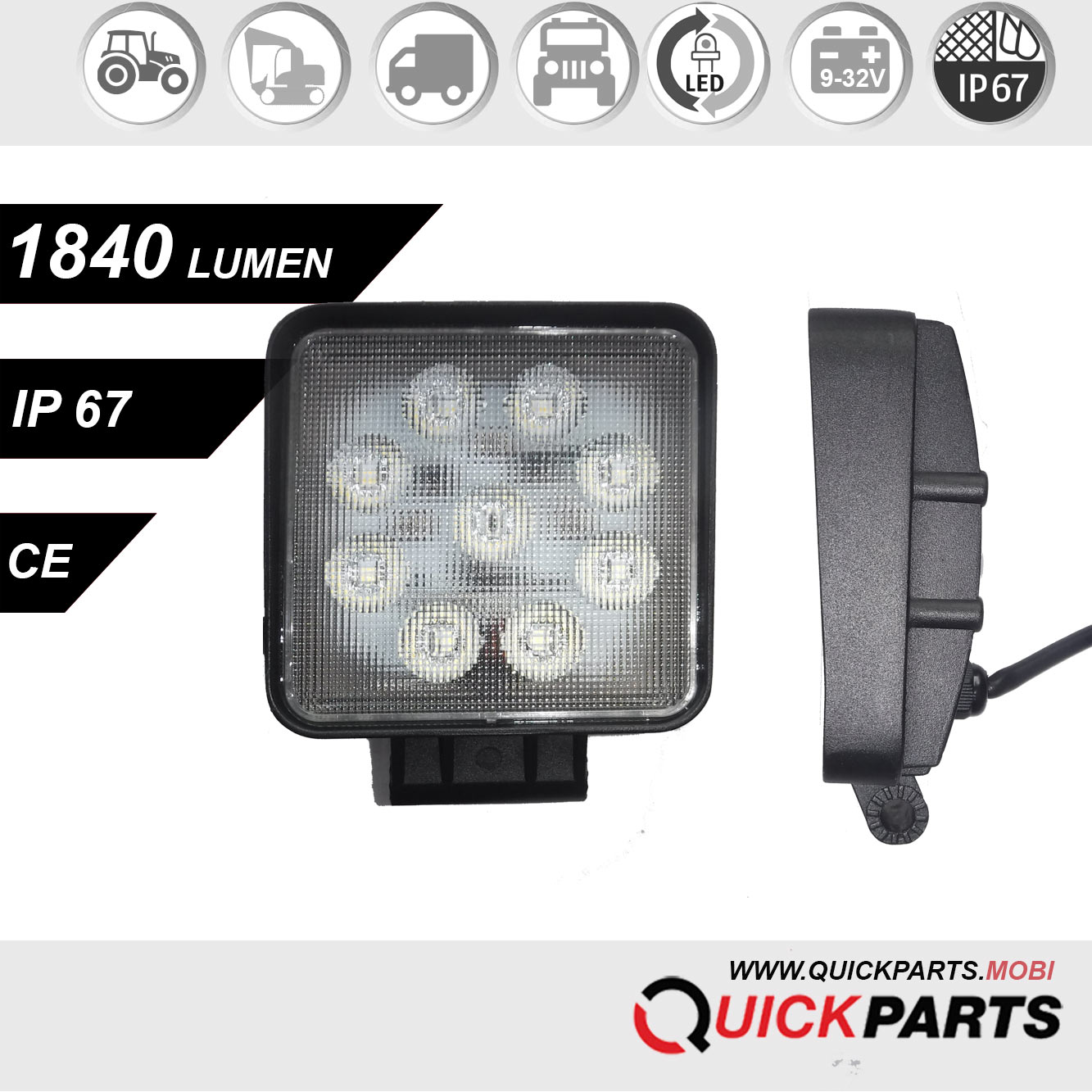 Phare de travail à LED | 9 x 3 LEDs | 1840 Lumen – Image 14