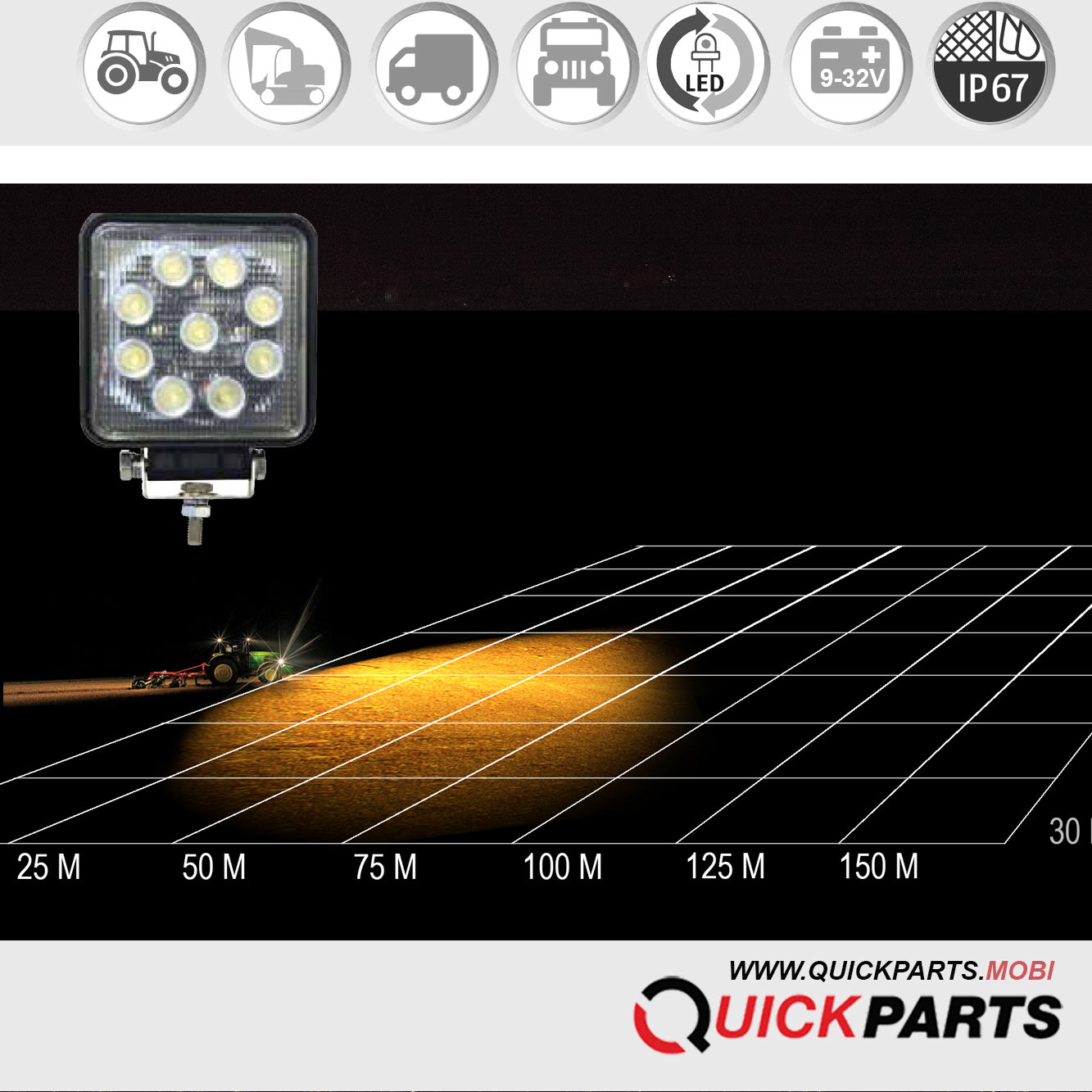 Phare de travail à LED | 9 x 3 LEDs | 1840 Lumen – Image 6