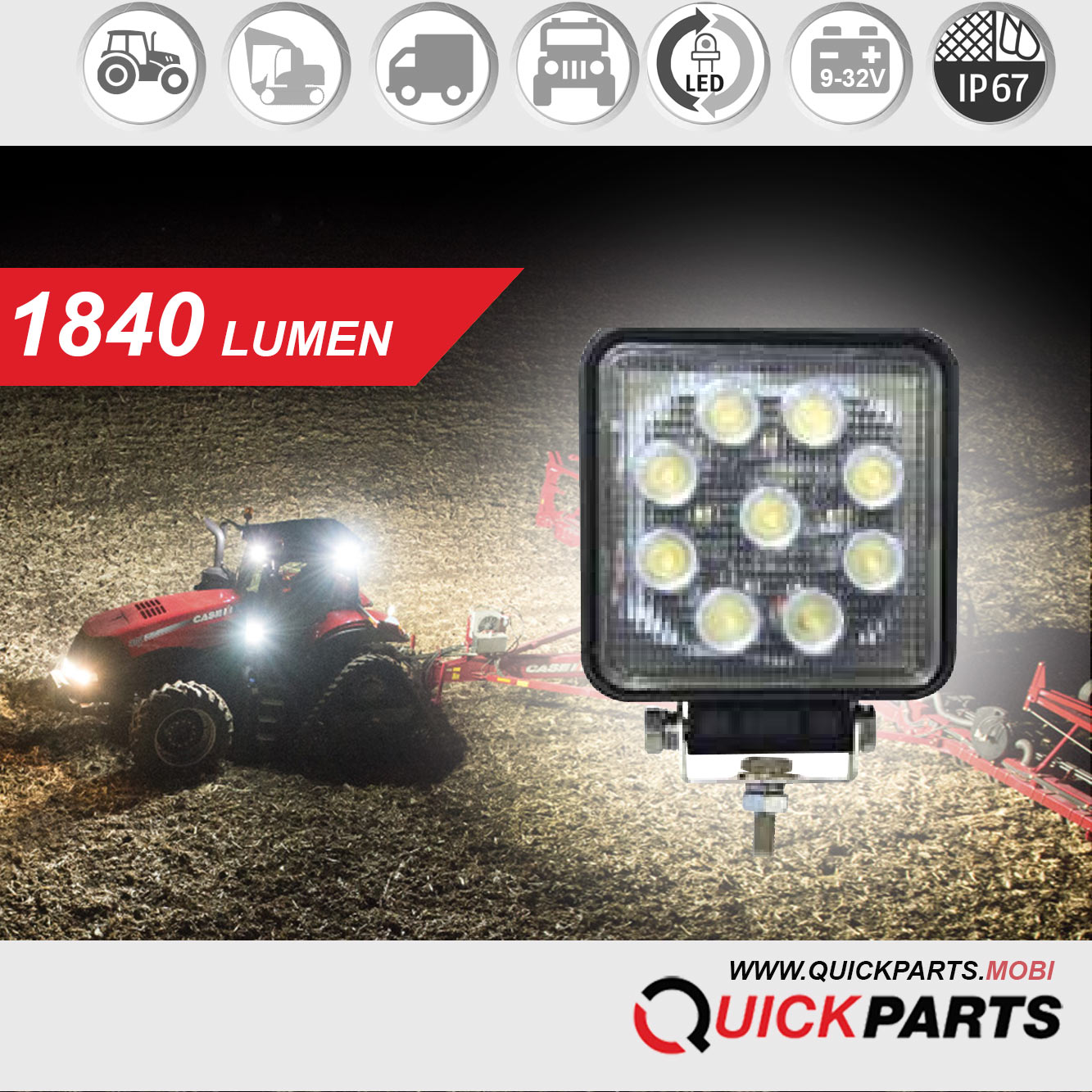 Phare de travail à LED | 9 x 3 LEDs | 1840 Lumen – Image 9