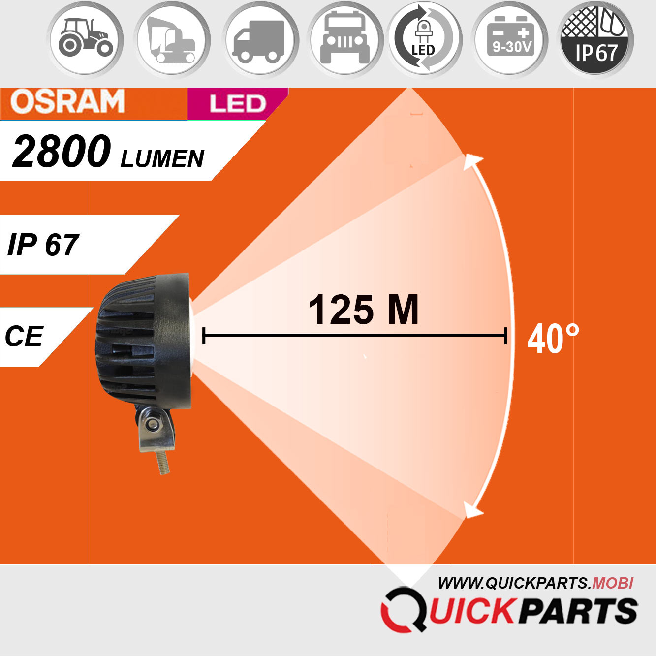Phare de travail 8 x LEDs OSRAM | 40 W – Image 12