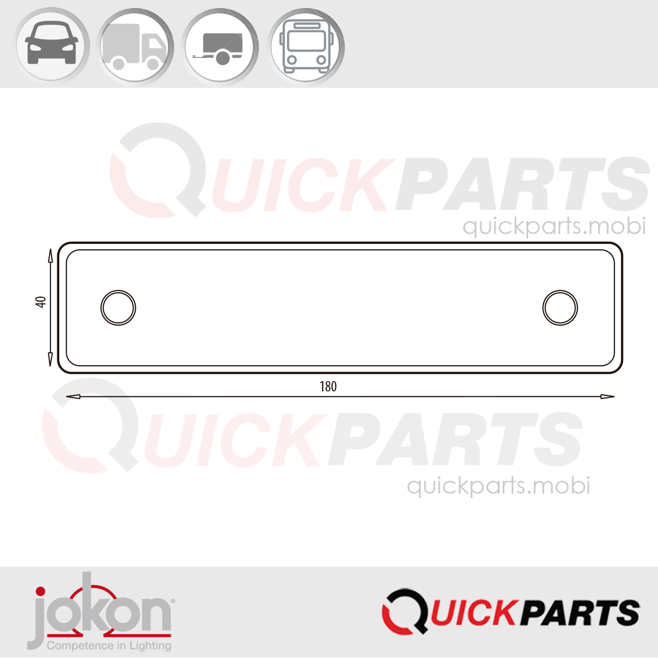 Reflector Rood | 181 x 7 x 41 | Met 2 bevestigings gaten | Jokon E1-0121357 - Afbeelding 2