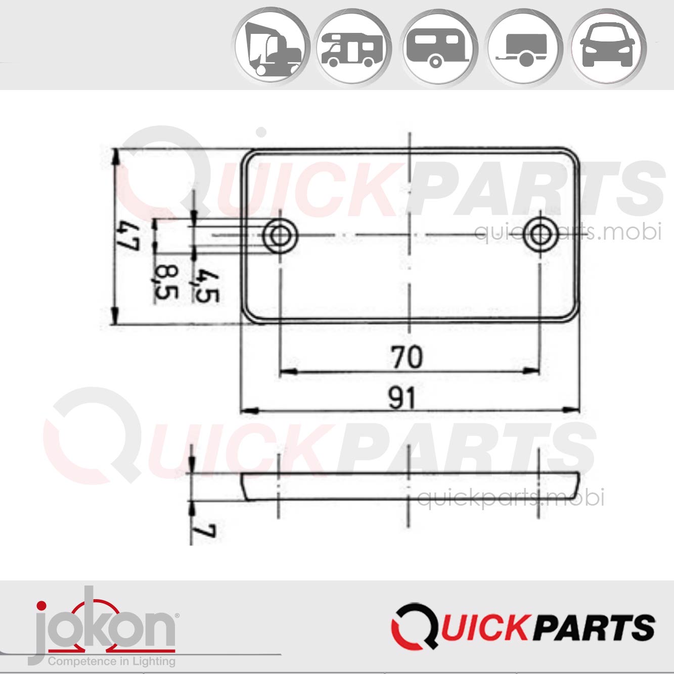 Catadioptre rouge rectangulaire | Fixation 2 vis | Trou de 4.5 mm | Jokon IA E1- 0121345 – Image 2