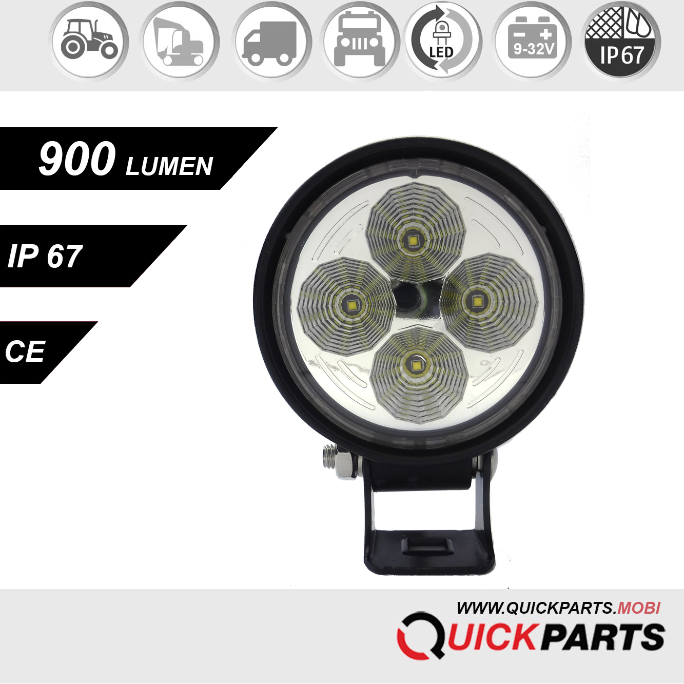 LED-Arbeitsscheinwerfer, 900 Lumens - Aluminium - Geräuschunterdrückung