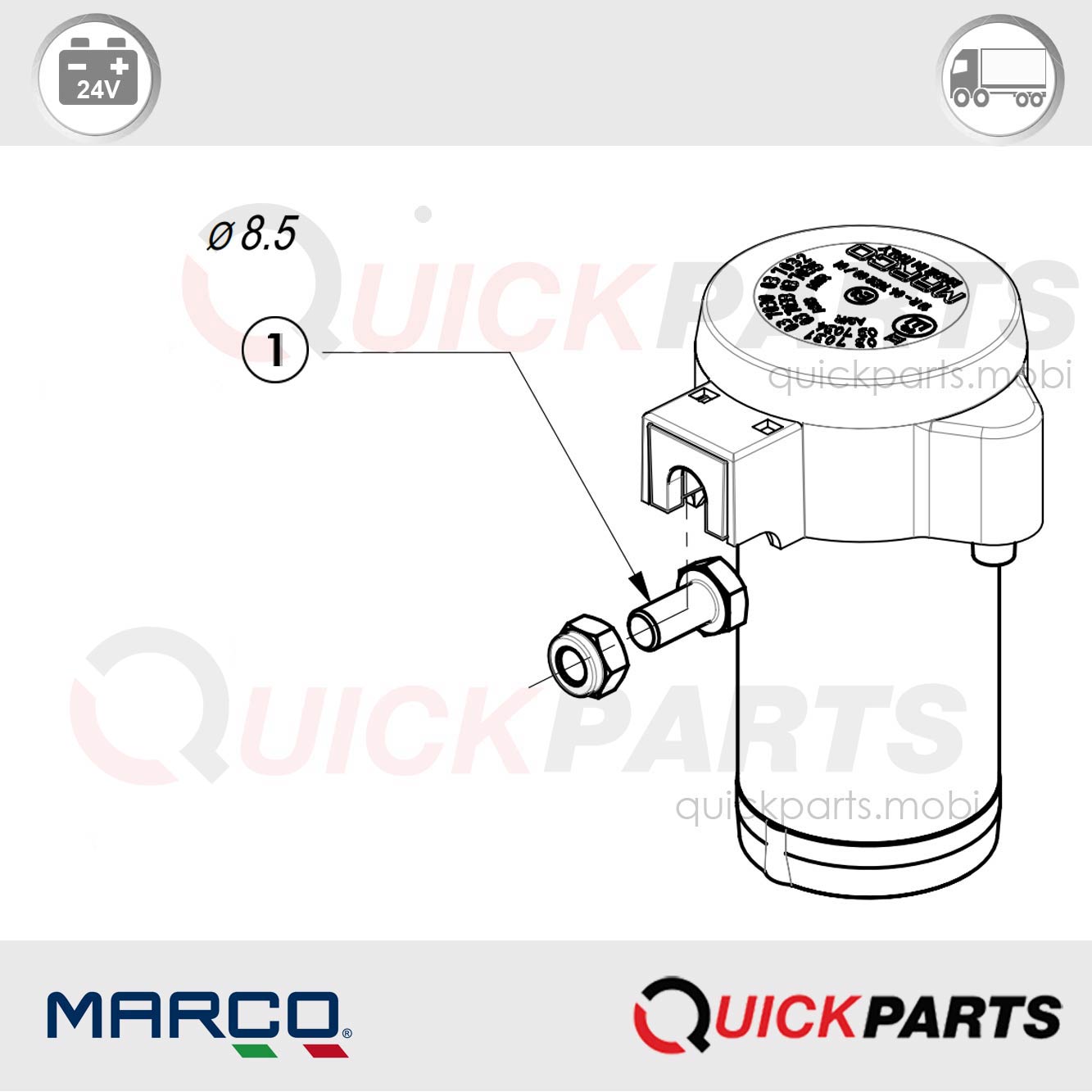 Klaxon, avertisseur électrique à air à deux cornets avec son unis | 24V | Marco 112 020 13, CL2 – Image 4