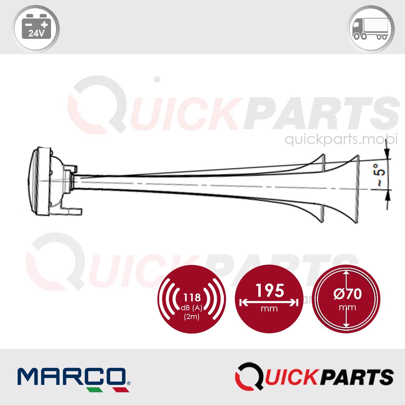 Klaxon, avertisseur électrique à air à deux cornets avec son unis | 24V | Marco 112 020 13, CL2 – Image 5