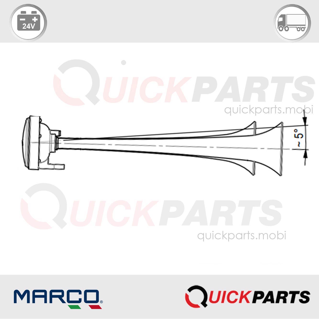 Klaxon, avertisseur électrique à air à deux cornets avec son unis | 24V | Marco 112 020 13, CL2 – Image 2