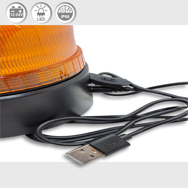 12-24 Volts|Gyrophare LED orange sans fil rechargeable