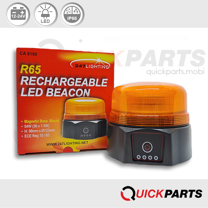 12-24 Volts|Gyrophare LED orange sans fil rechargeable