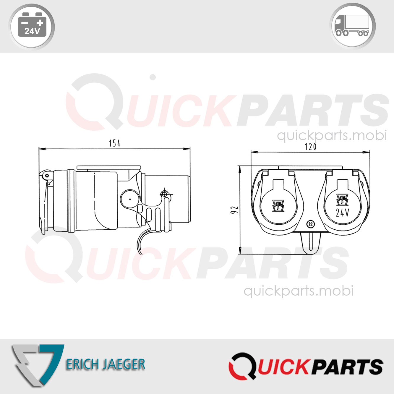 Adaptador corto con toma de 15P/24V y 2x 7P/24V - Erich Jaeger 311038 - Imagen 2
