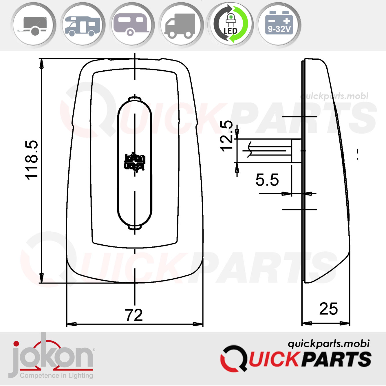 LED Rückfahrleuchte | 9-32V | Jokon 13.6034.000, E13-13164 – Bild 7