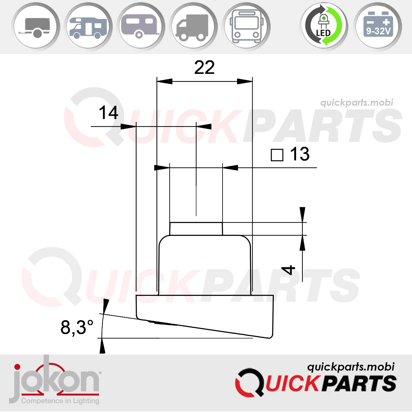 Eclairage de plaque d'immatriculation LED, à incruster | 9-32V | Jokon 13.4015.000 | E2-06020 EMV / EMC – Image 7
