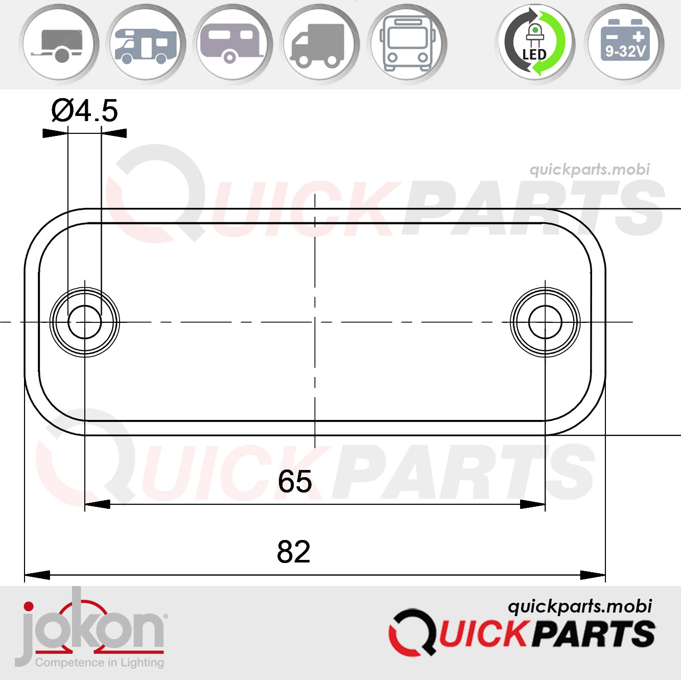 Eclairage de plaque d'immatriculation LED, à incruster | 9-32V | Jokon 13.4015.000 | E2-06020 EMV / EMC – Image 5