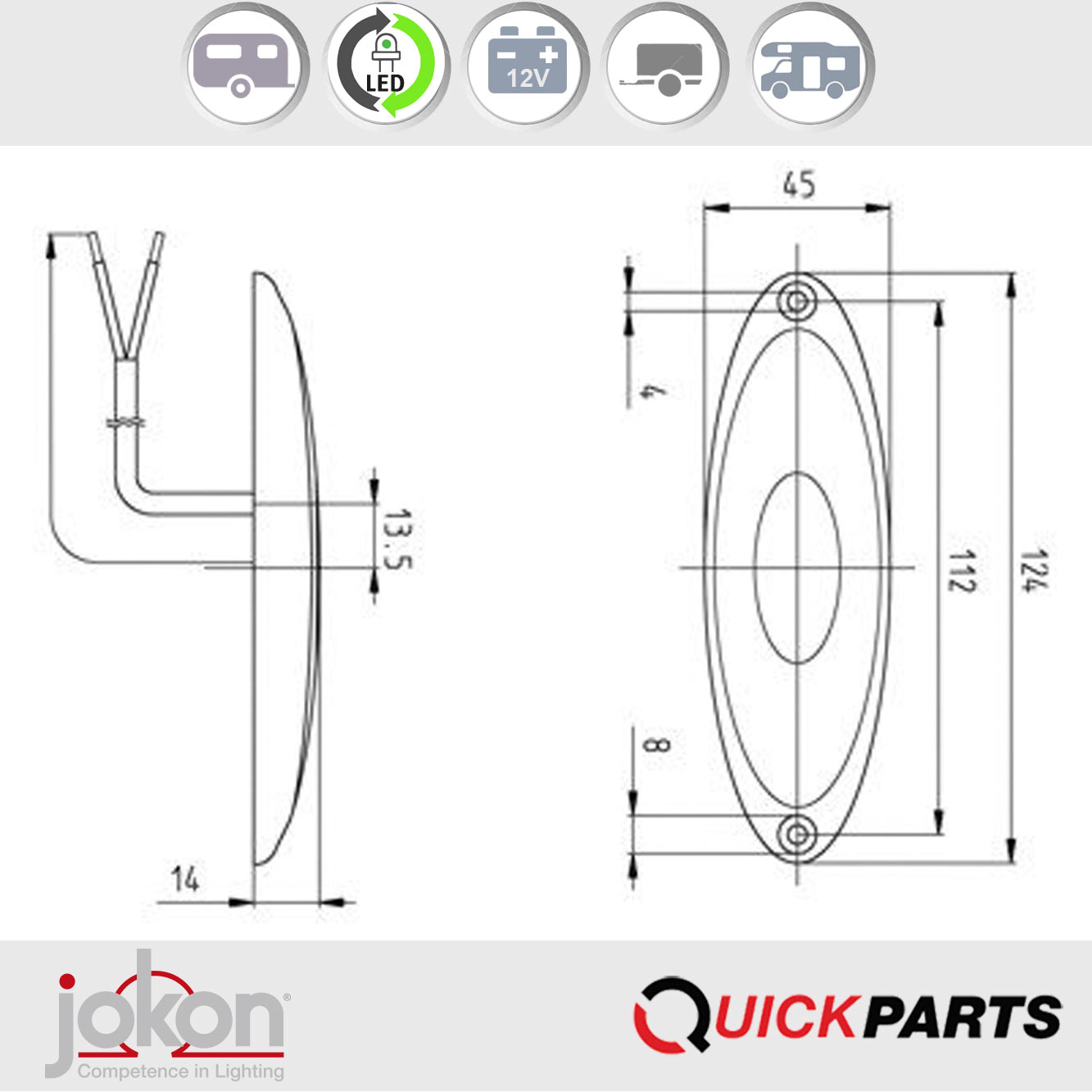 E2-05025|In de JOKON-reeks vindt u hoogwaardige verlichting voor elke toepassing die het individuele ontwerp van uw voertuig verbetert en verrijkt.||||||LED Breedtelicht | Wit frame | Jokon E2-05025