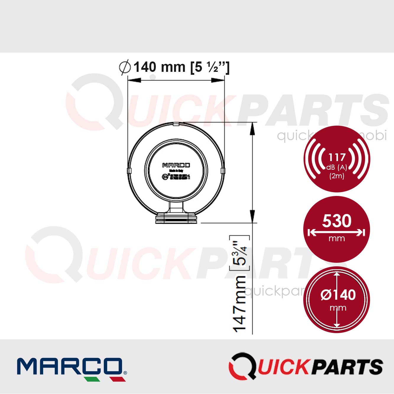 Avertisseur à air comprimé pour montage a l'extérieur. Son très puissant. Cornet an acier inoxydable. - Marco 110 091 10 – Image 9