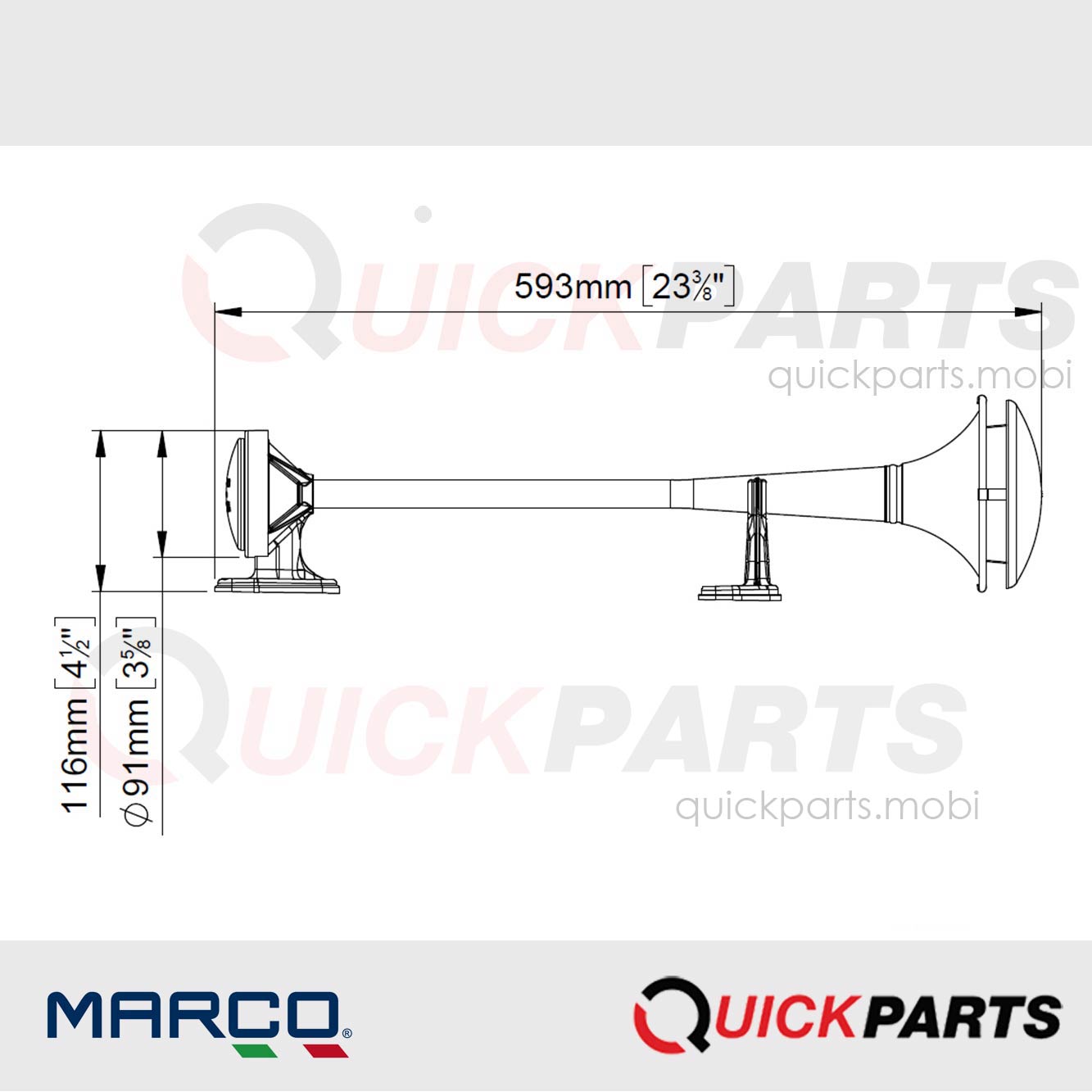 Avertisseur à air comprimé pour montage a l'extérieur. Son très puissant. Cornet an acier inoxydable. - Marco 110 091 10 – Image 2