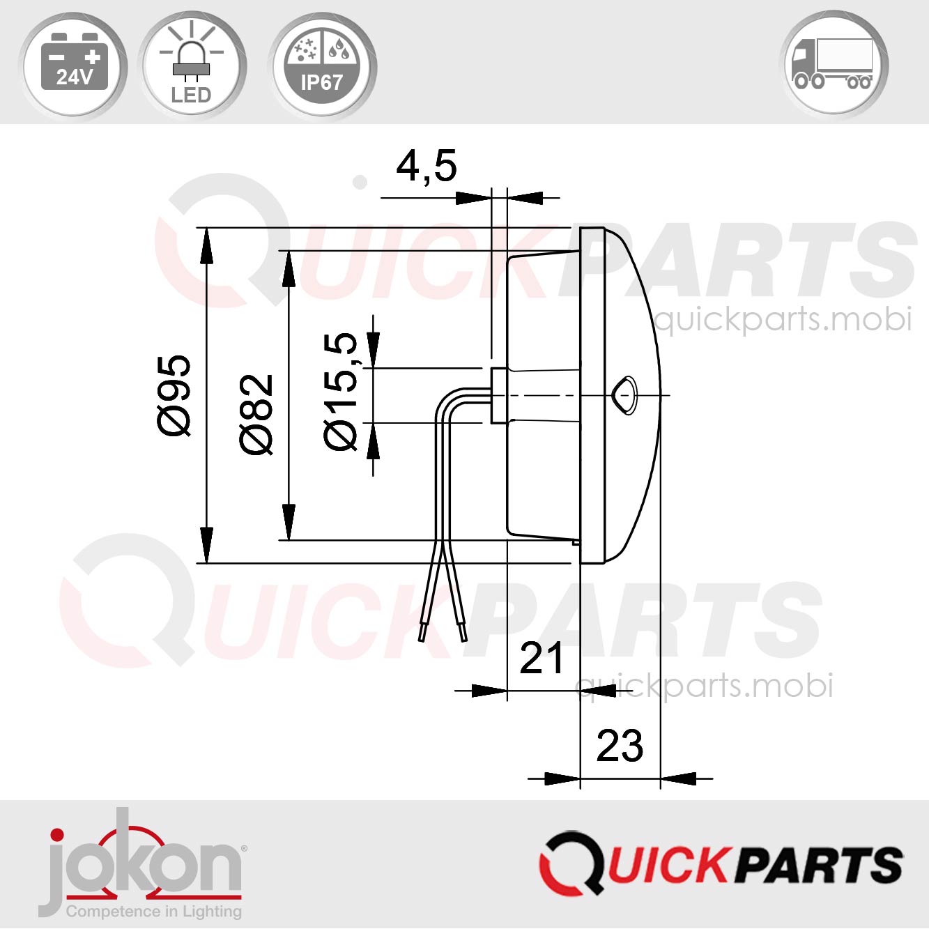 LED-Brems-Schlussleuchte | 24V | Jokon E2-203037 – Bild 2