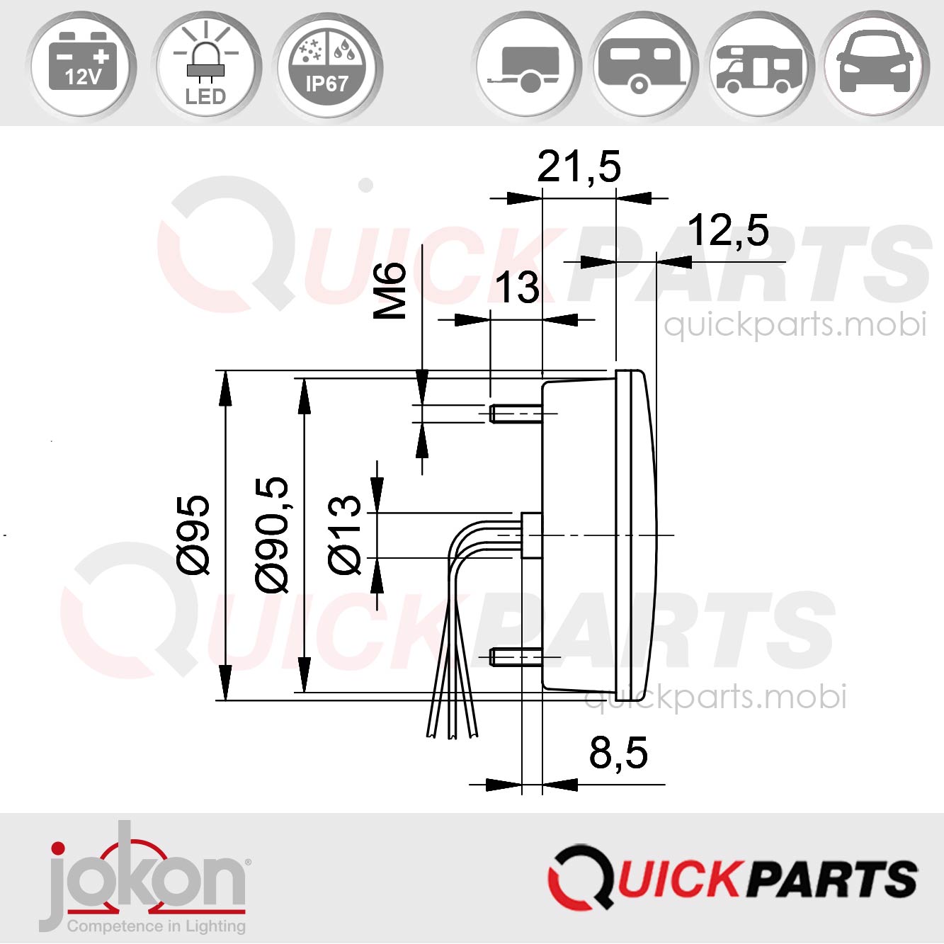 Feu de indicateur de Direction / Position / Stop | 12V | Jokon E2-07013 – Image 2