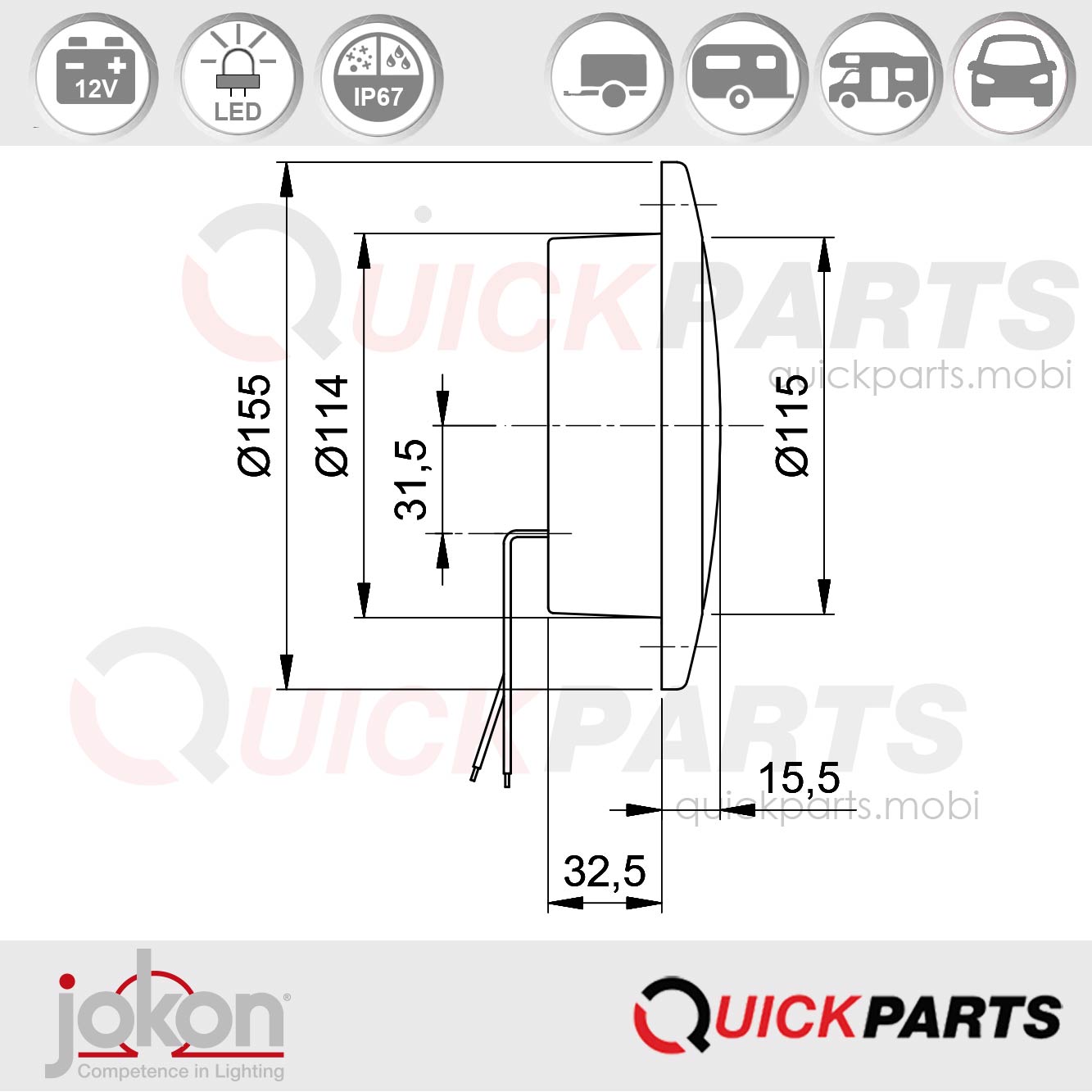 Feu LED de direction / Position / Stop | 12V | Jokon 10.0055.000, E1-4231 – Image 2
