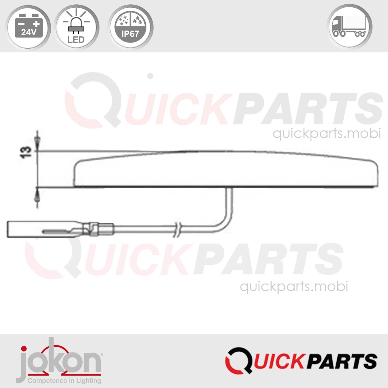 Luz de marcador frontal LED 24V con terminal de cuchilla | Jokon 11.1011.150 - Imagen 6