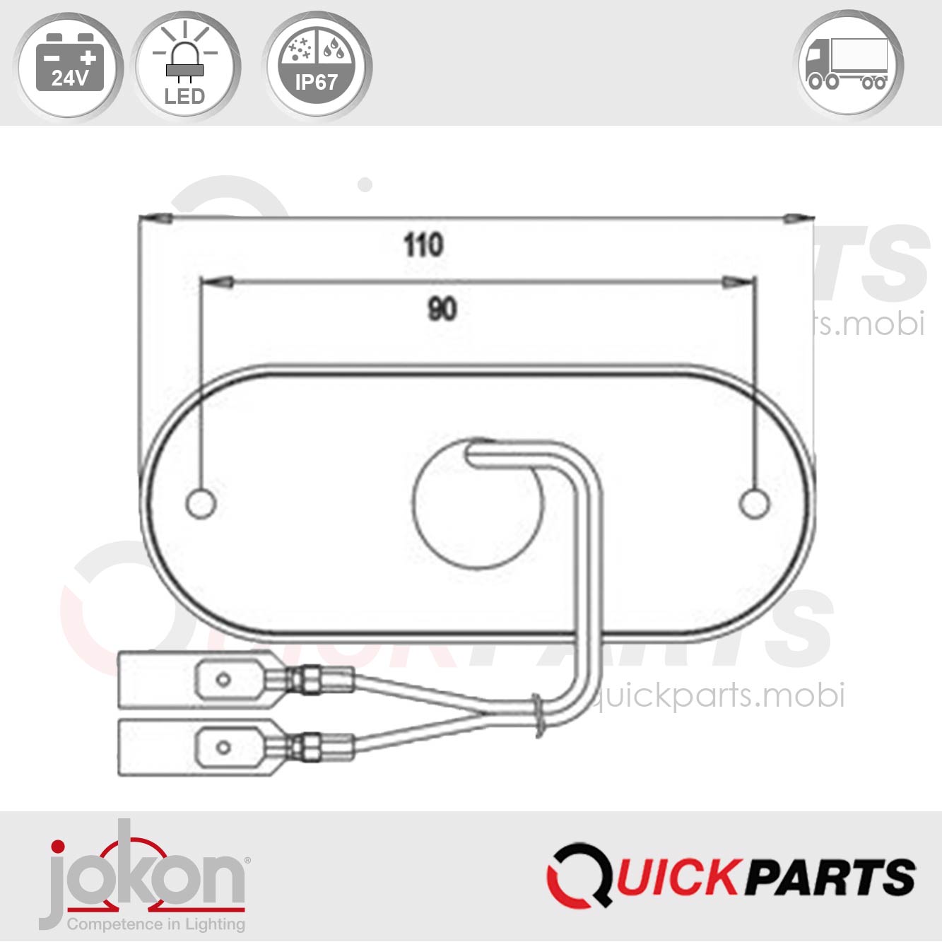 Luz de marcador frontal LED 24V con terminal de cuchilla | Jokon 11.1011.150 - Imagen 5