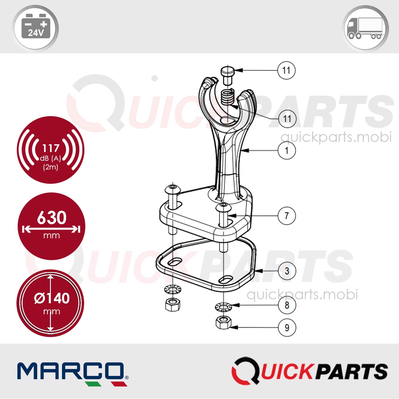 Klaxon à air comprimé | Chromé | 117 dB | Marco 110 090 13 – Image 8