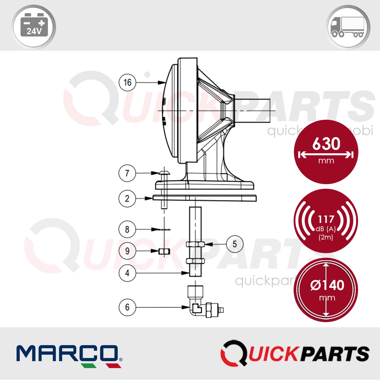 Klaxon à air comprimé | Chromé | 117 dB | Marco 110 090 13 – Image 9