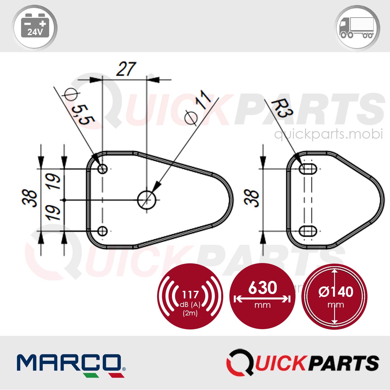 Klaxon à air comprimé | Chromé | 117 dB | Marco 110 090 13 – Image 10