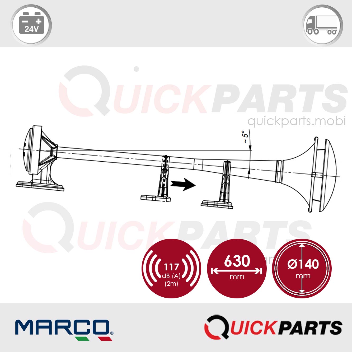 Klaxon à air comprimé | Chromé | 117 dB | Marco 110 090 13 – Image 2