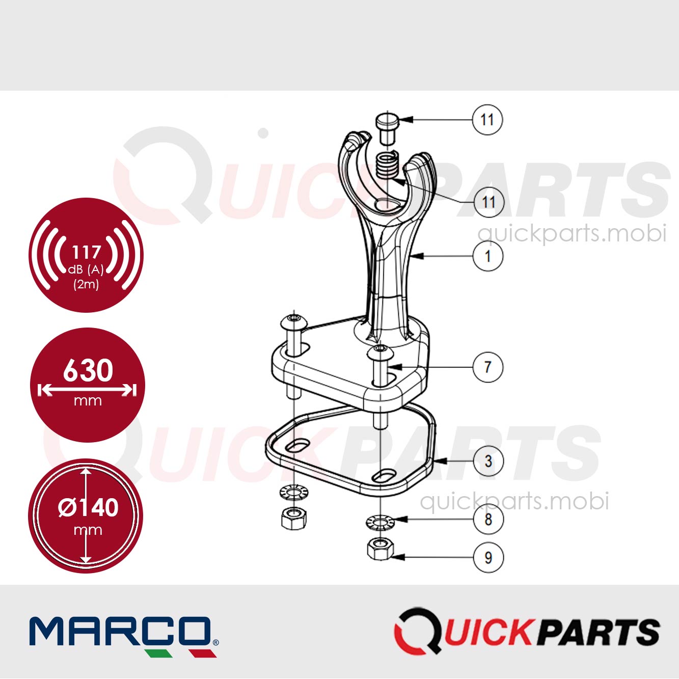 Avertisseur à air comprimé pour montage a l'extérieur. Son très puissant. Cornet an acier inoxydable. - Marco 110 091 10 – Image 4