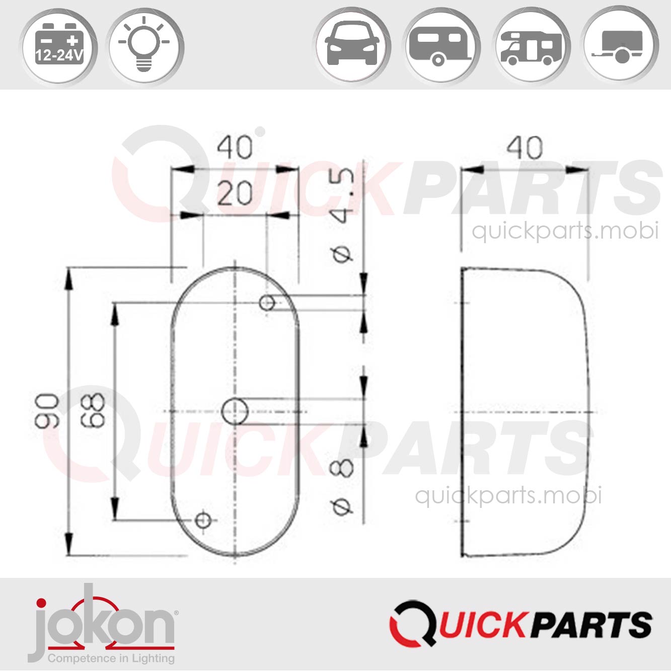 Umrissleuchte | 12-24V | Jokon 12.0012.000, E1-021023 – Bild 2