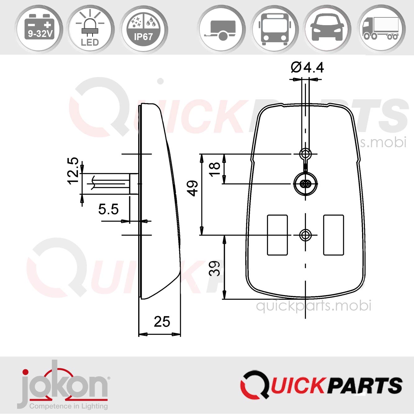 encontrará luces de alta calidad para cualquier aplicación que mejore el diseño individual de su vehículo y establezca puntos destacados.|Lateral LED-Direcional Cat. 5/6 | Jokon E13-12809 EMV / EMC|Lateral LED-Direcional Cat. 5/6 | Jokon E13-12809 EMV / EMC|||||
